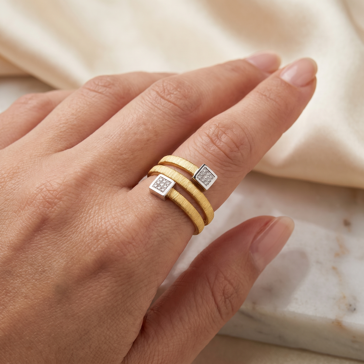 Natural Diamond Open Wrap Ring in 18K Yellow Gold | 0.225 CT Natural Diamonds