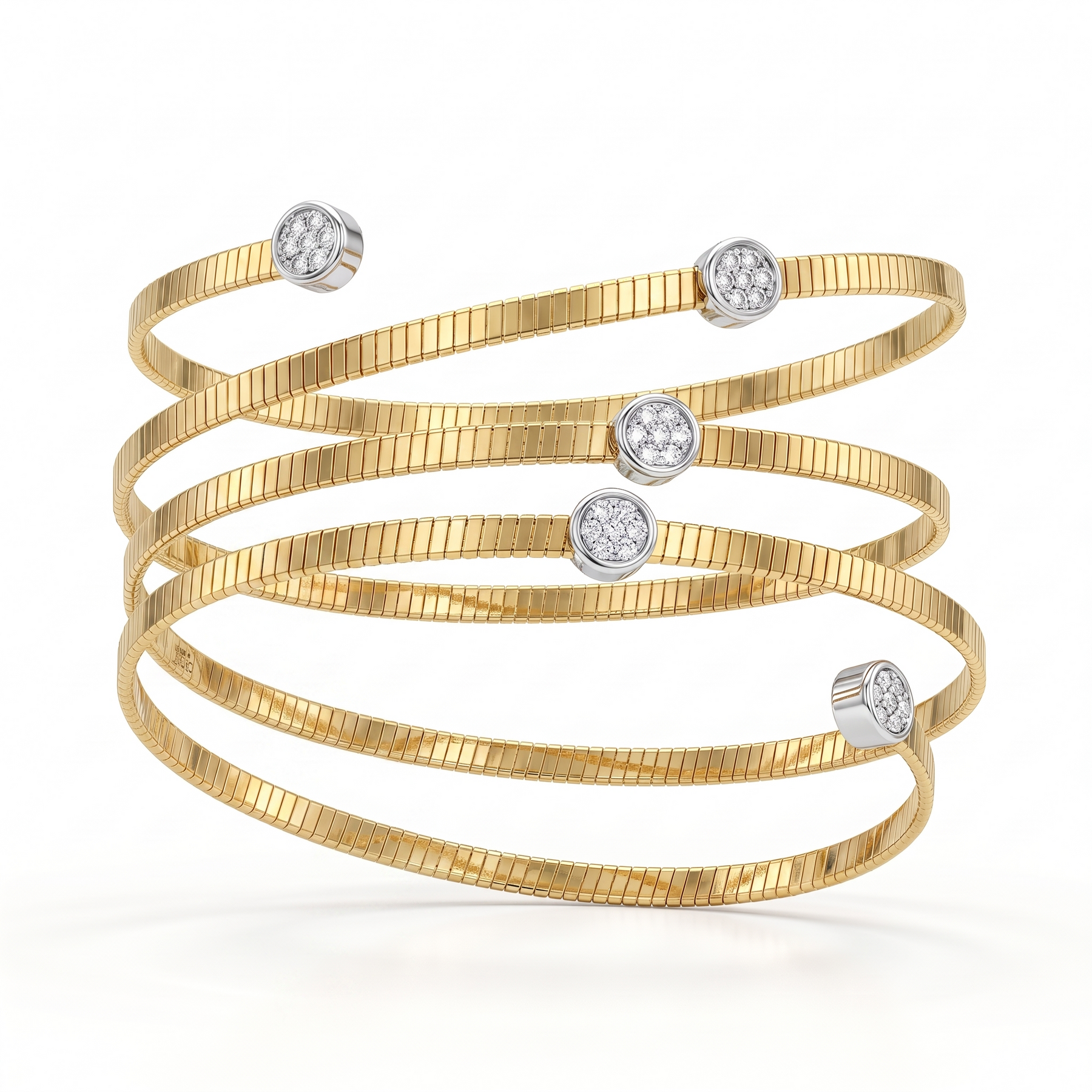 Natural Diamond Multi-Row Wrap Cuff Bangle in 18K Yellow Gold | 1.36 CT Natural Diamonds