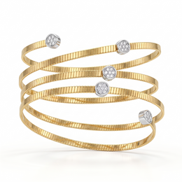 Natural Diamond Multi-Row Wrap Cuff Bangle in 18K Yellow Gold | 1.36 CT Natural Diamonds