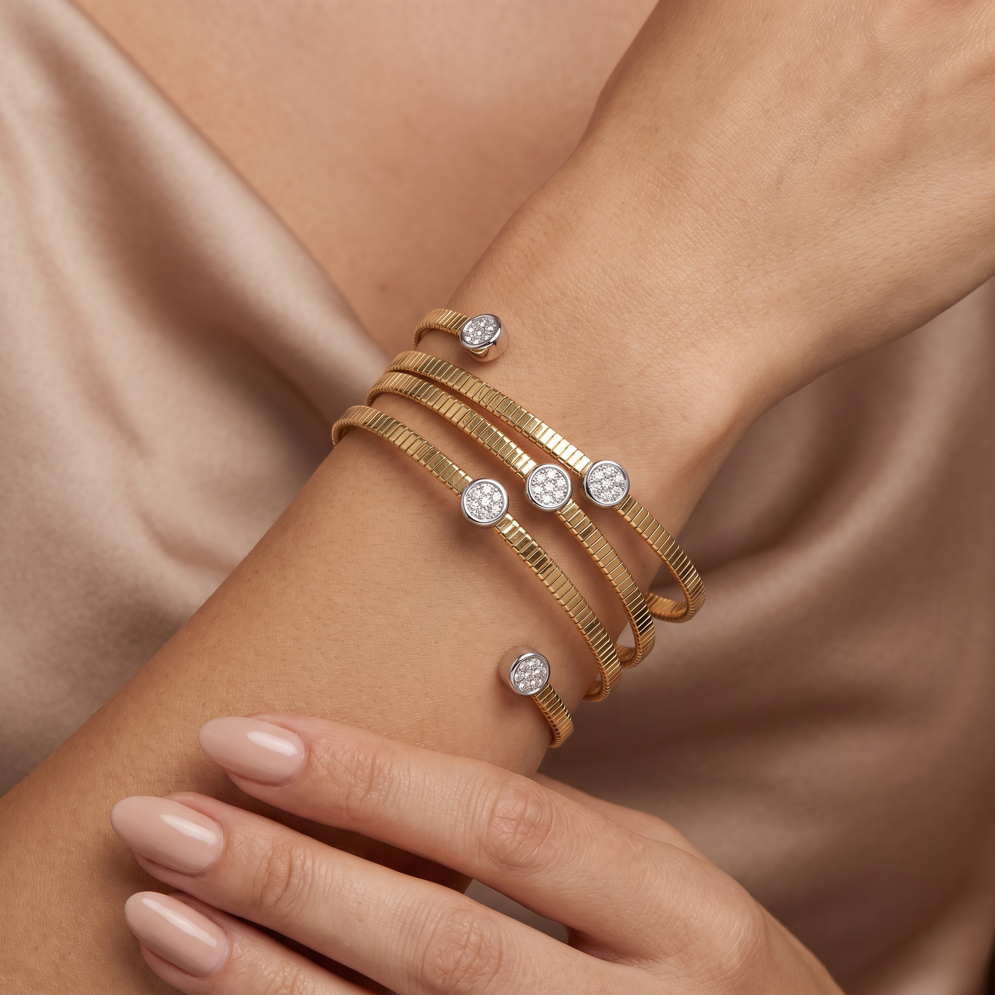 Natural Diamond Multi-Row Wrap Cuff Bangle in 18K Yellow Gold | 1.36 CT Natural Diamonds Secondary image