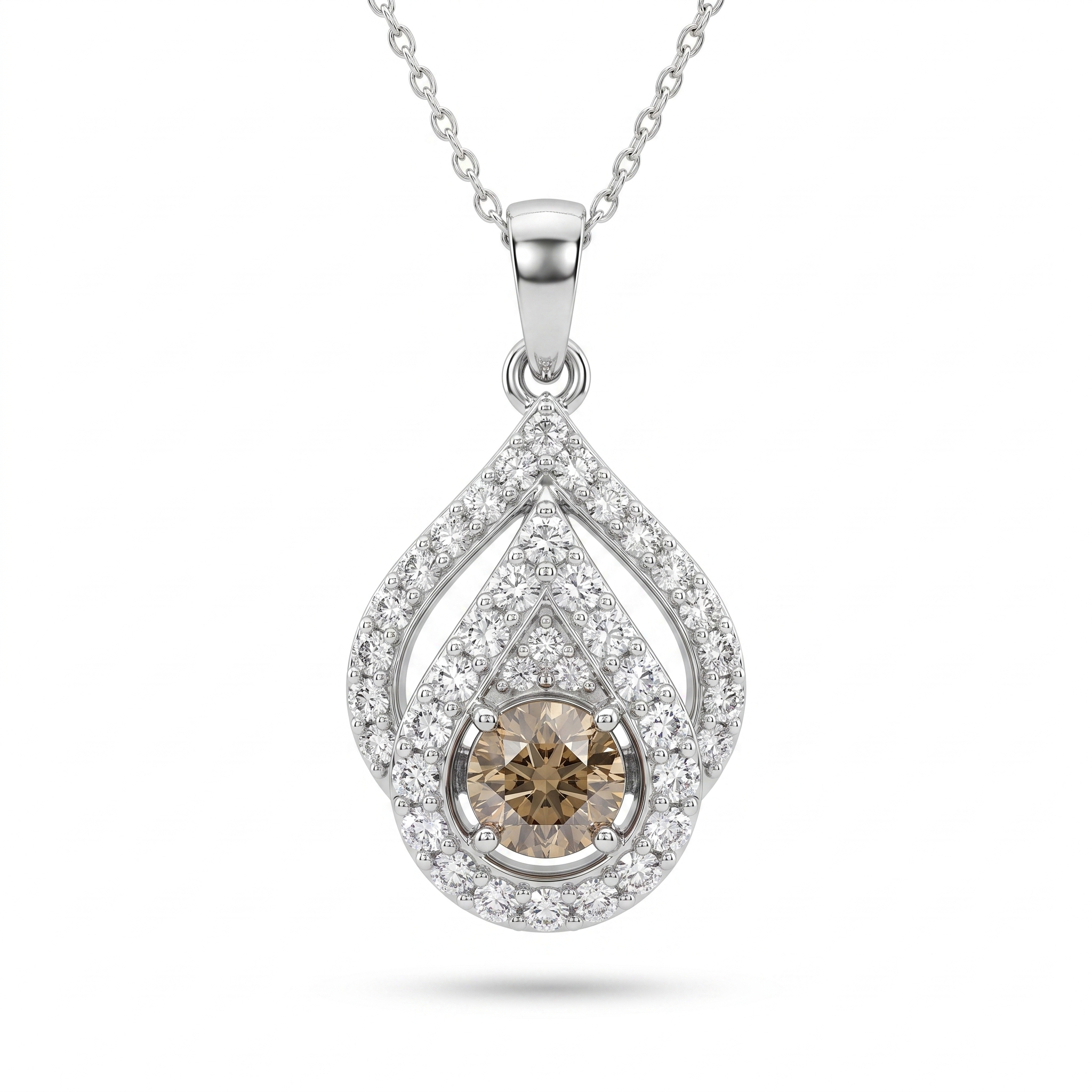 Natural Brown Diamond Teardrop Pendant Necklace in 18K White Gold | 0.70 CT Natural Diamonds | 0.23 CT Brown Diamond Main image