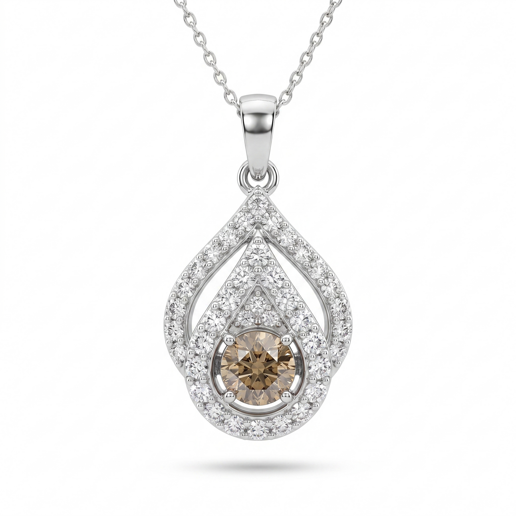 Natural Brown Diamond Teardrop Pendant Necklace in 18K White Gold | 0.70 CT Natural Diamonds | 0.23 CT Brown Diamond