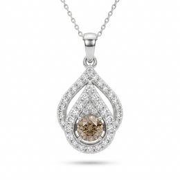 Natural Brown Diamond Teardrop Pendant Necklace in 18K White Gold | 0.70 CT Natural Diamonds | 0.23 CT Brown Diamond