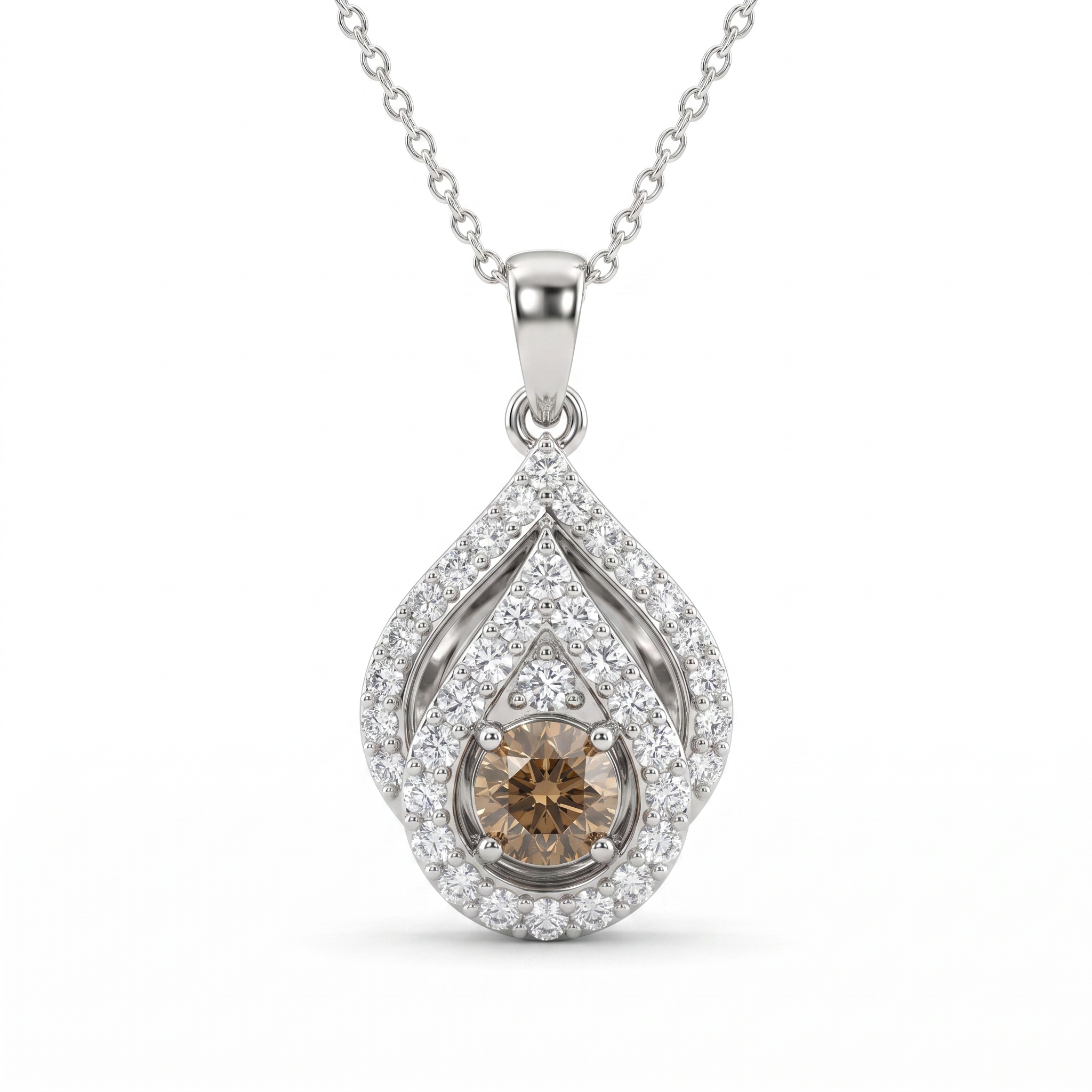 Natural Brown Diamond Teardrop Pendant Necklace in 18K White Gold | 0.70 CT Natural Diamonds | 0.23 CT Brown Diamond Secondary image