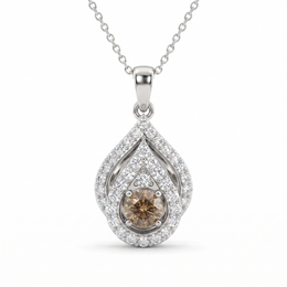 Natural Brown Diamond Teardrop Pendant Necklace in 18K White Gold | 0.70 CT Natural Diamonds | 0.23 CT Brown Diamond