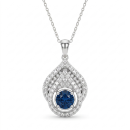 Natural Blue Sapphire & Diamond Teardrop Pendant Necklace in 18K White Gold | 0.70 CT Natural Diamonds | 1.05 CT Blue Sapphire
