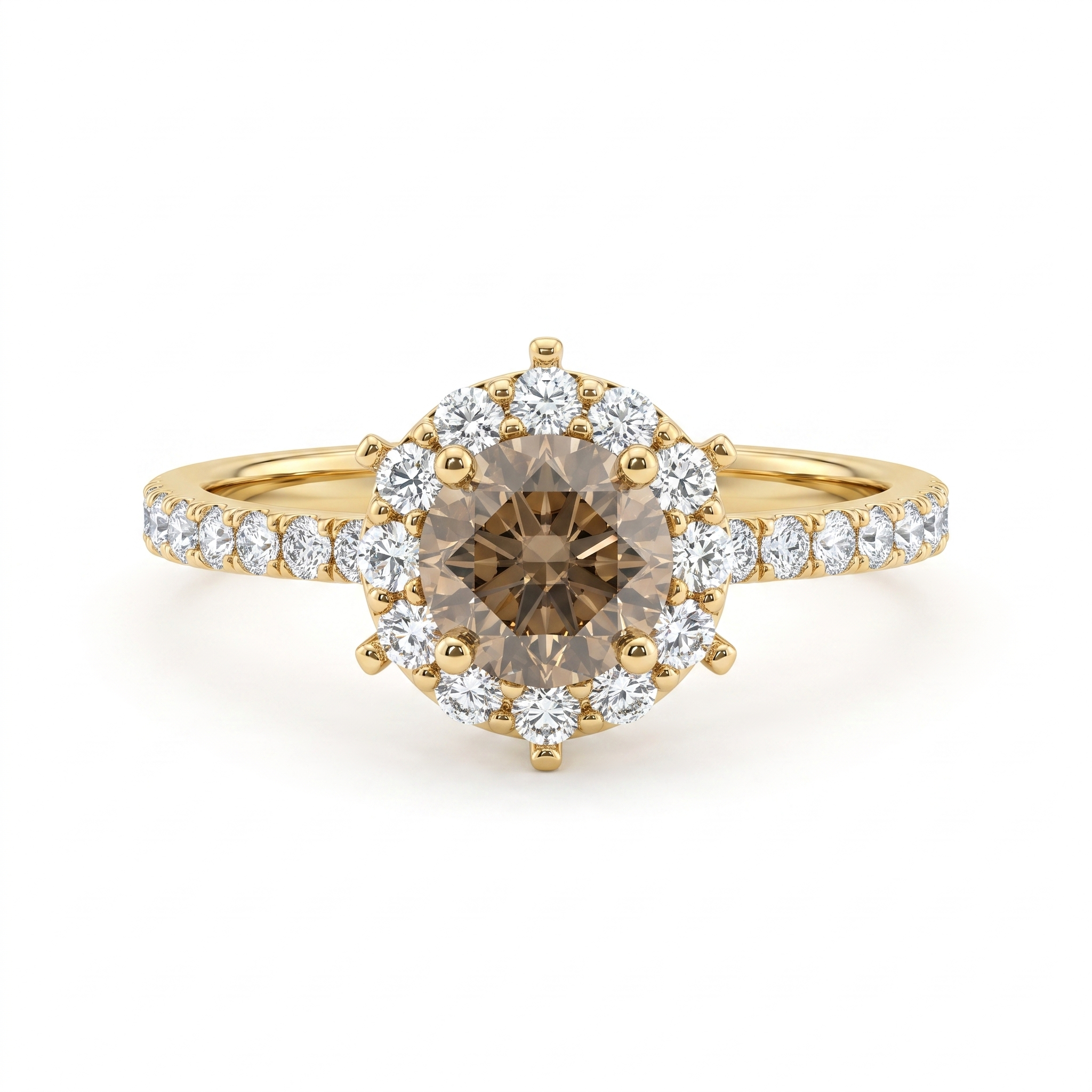 Natural Brown Diamond Halo Ring in 18K Yellow Gold | 1.60 CT Natural Diamonds Main image