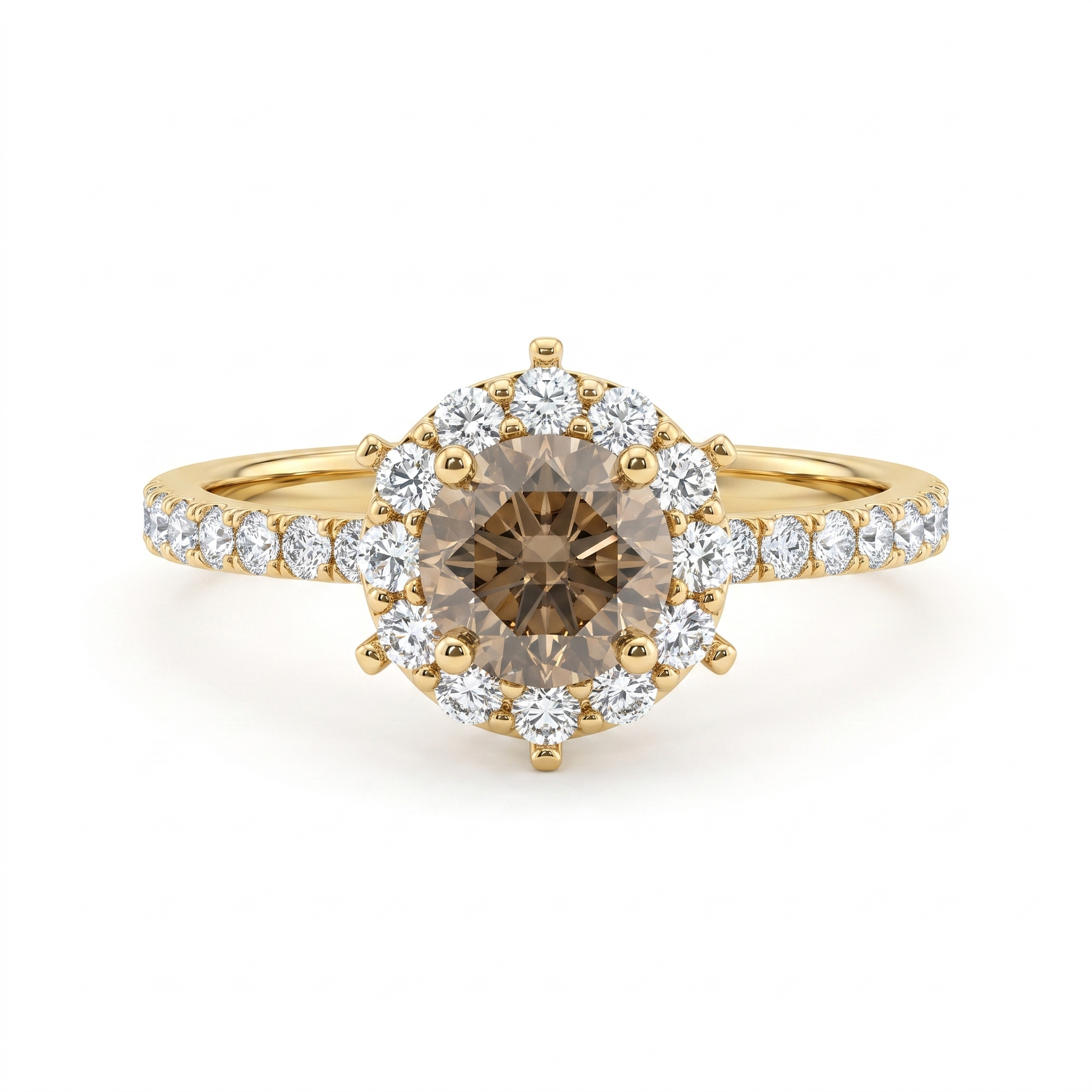 Natural Brown Diamond Halo Ring in 18K Yellow Gold | 1.60 CT Natural Diamonds