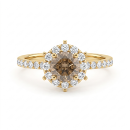 Natural Brown Diamond Halo Ring in 18K Yellow Gold | 1.60 CT Natural Diamonds
