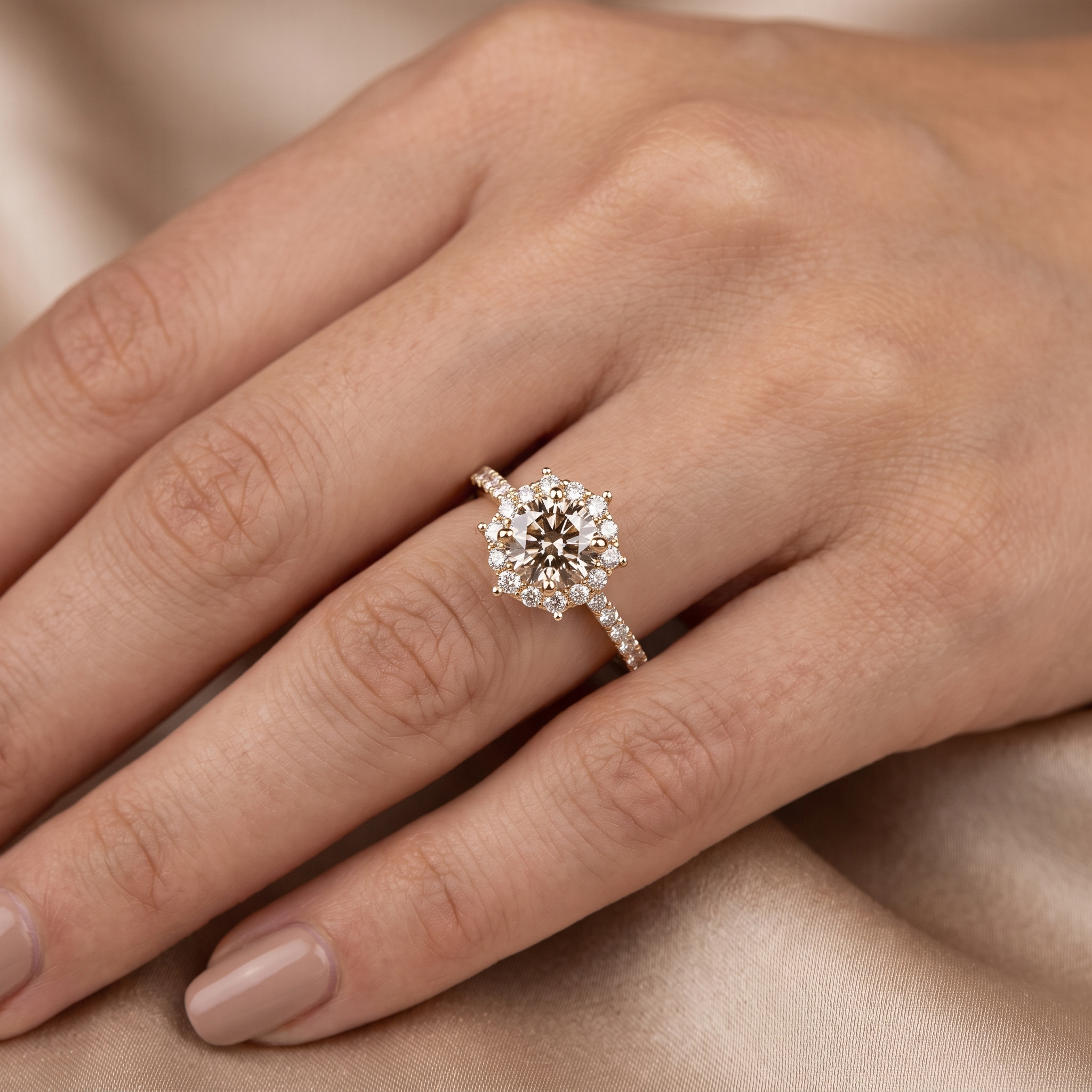Natural Brown Diamond Halo Ring in 18K Yellow Gold | 1.60 CT Natural Diamonds Secondary image