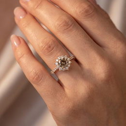 Natural Brown Diamond Halo Ring in 18K Yellow Gold | 1.60 CT Natural Diamonds