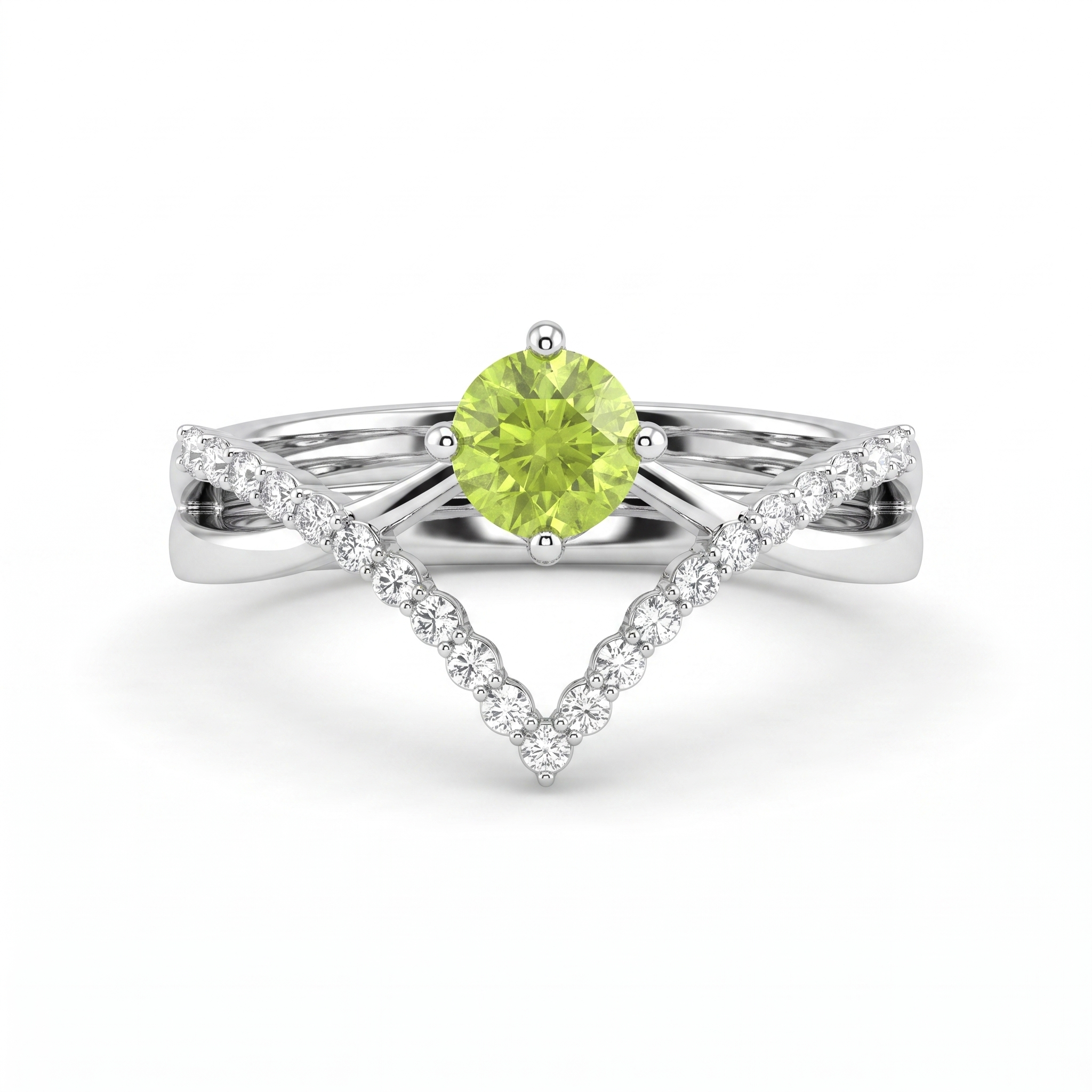 Natural Peridot & Diamond Split Shank Ring in 18K White Gold | 0.20 CT Natural Diamonds | 0.53 CT Natural Peridot Main image