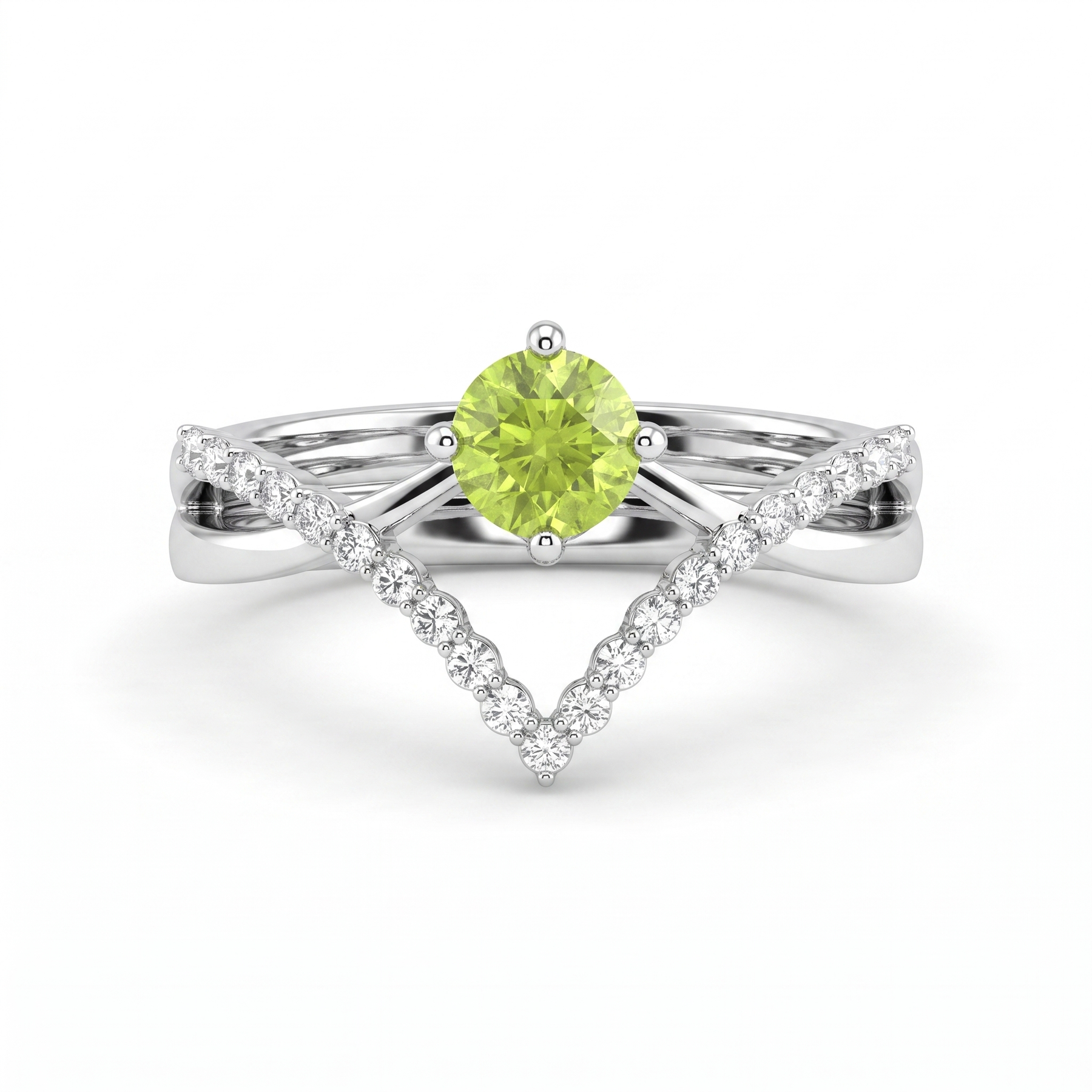 Natural Peridot & Diamond Split Shank Ring in 18K White Gold | 0.20 CT Natural Diamonds | 0.53 CT Natural Peridot