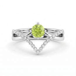 Natural Peridot & Diamond Split Shank Ring in 18K White Gold | 0.20 CT Natural Diamonds | 0.53 CT Natural Peridot