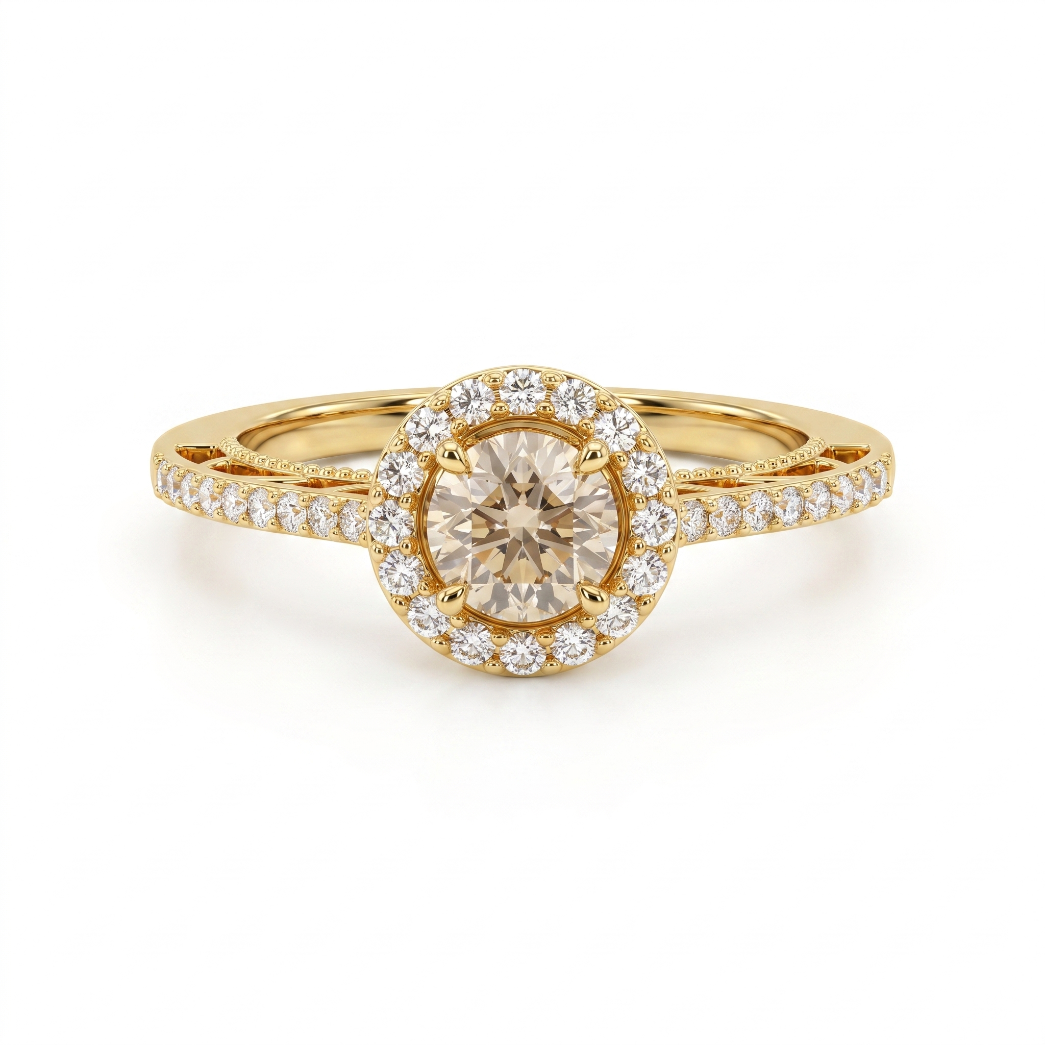 Natural Champagne Diamond Halo Ring in 18K Yellow Gold | 0.95 CT Natural Diamonds Main image