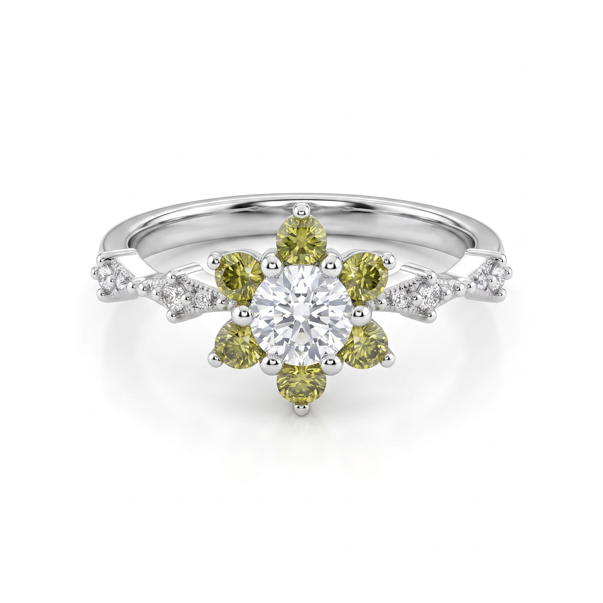 Natural Diamond Floral Halo Ring | 0.41 CT Center Diamond | 0.76 CT Natural Diamonds | 18K White Gold | IGI Certified | Saleh Sallom Main image