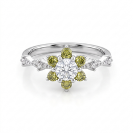 Natural Yellow Diamond & White Diamond Floral Ring in 18K White Gold | 0.41 CT Natural Diamonds | 0.41 CT Yellow Diamonds
