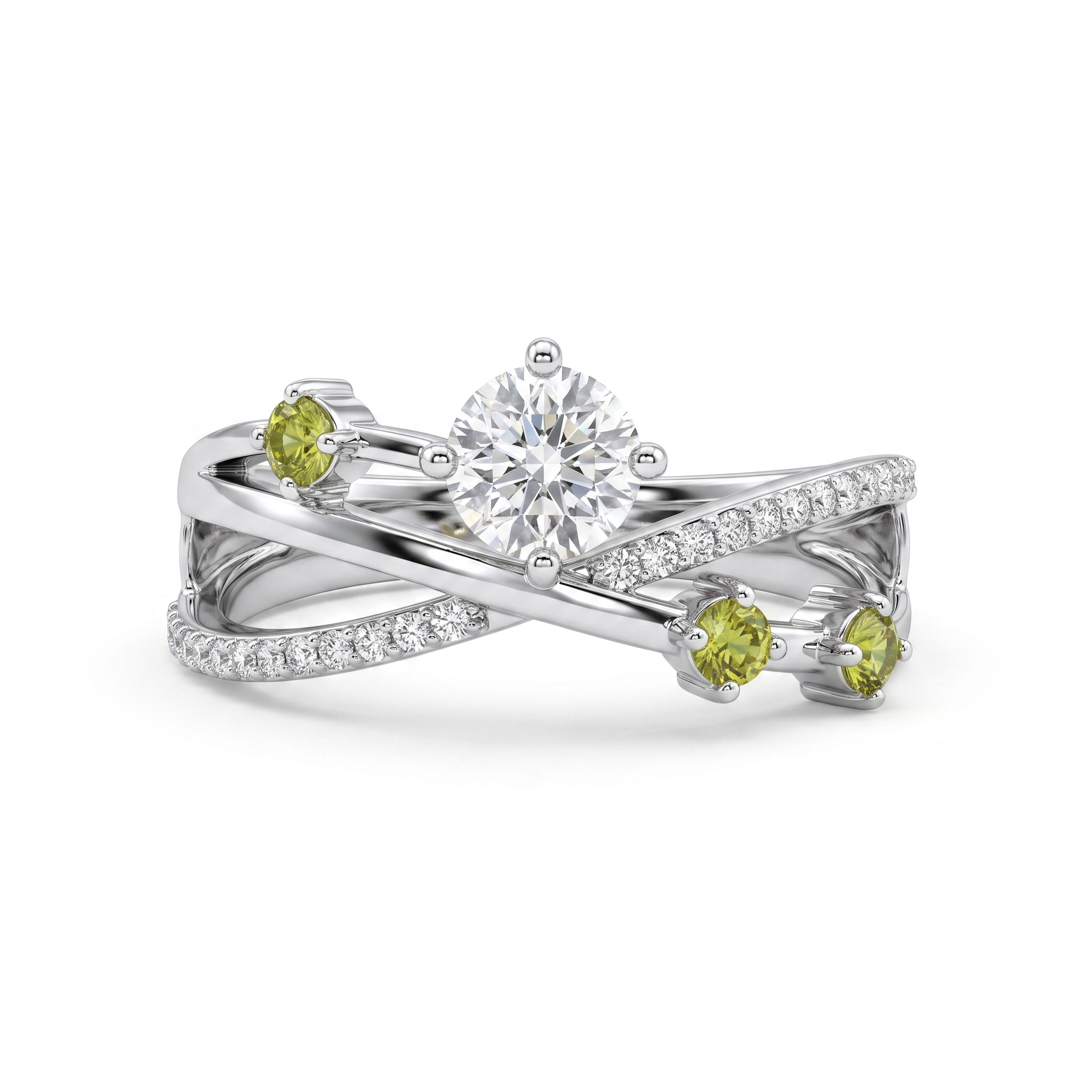 Natural Diamond Designer Crossover Ring | 0.39 CT Center Diamond | 0.56 CT Natural Diamonds | 18K White Gold | IGI Certified | Saleh Sallom Main image