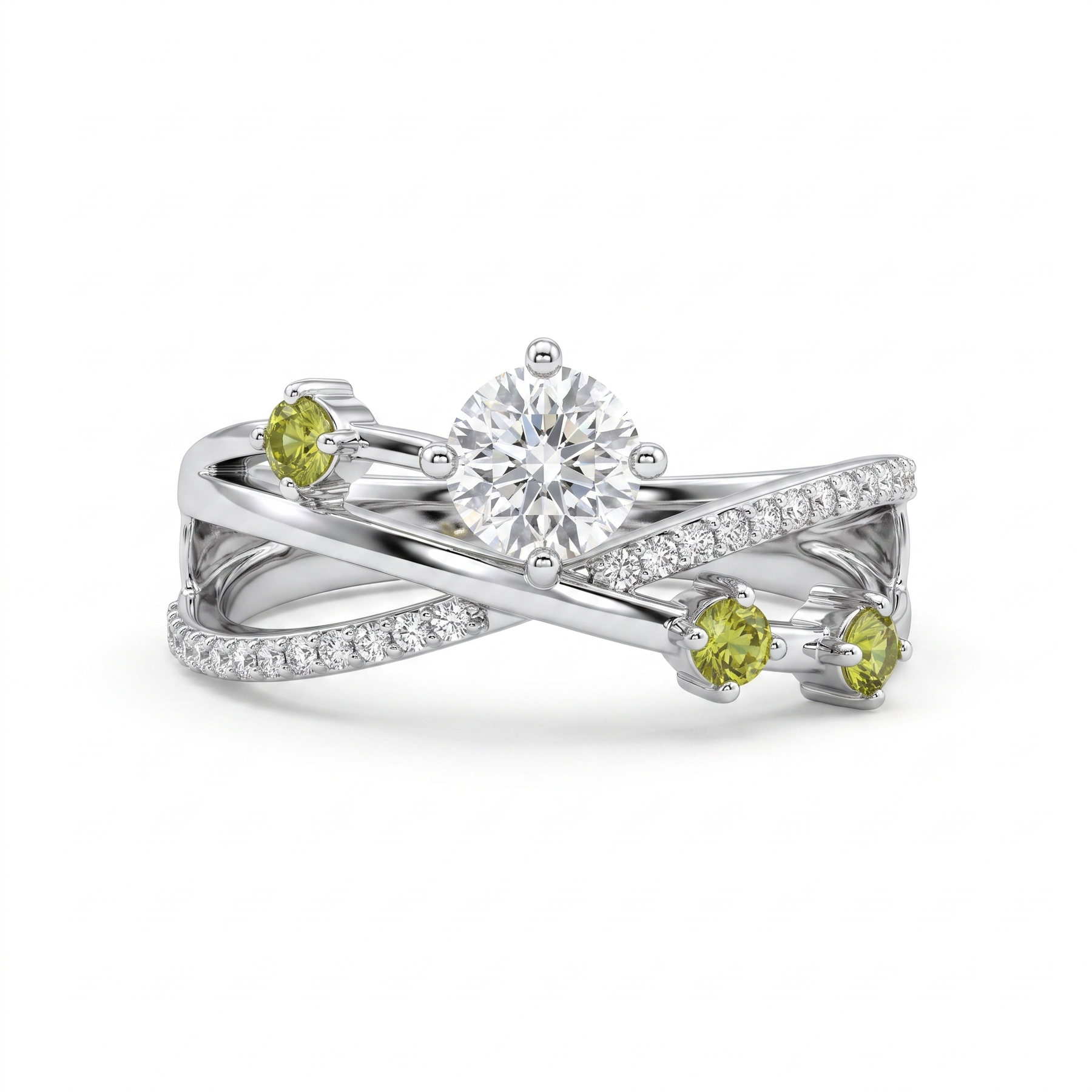 Natural White & Yellow Diamond Crossover Ring in 18K White Gold | 0.17 CT Natural Diamonds | 0.39 CT Yellow Diamonds