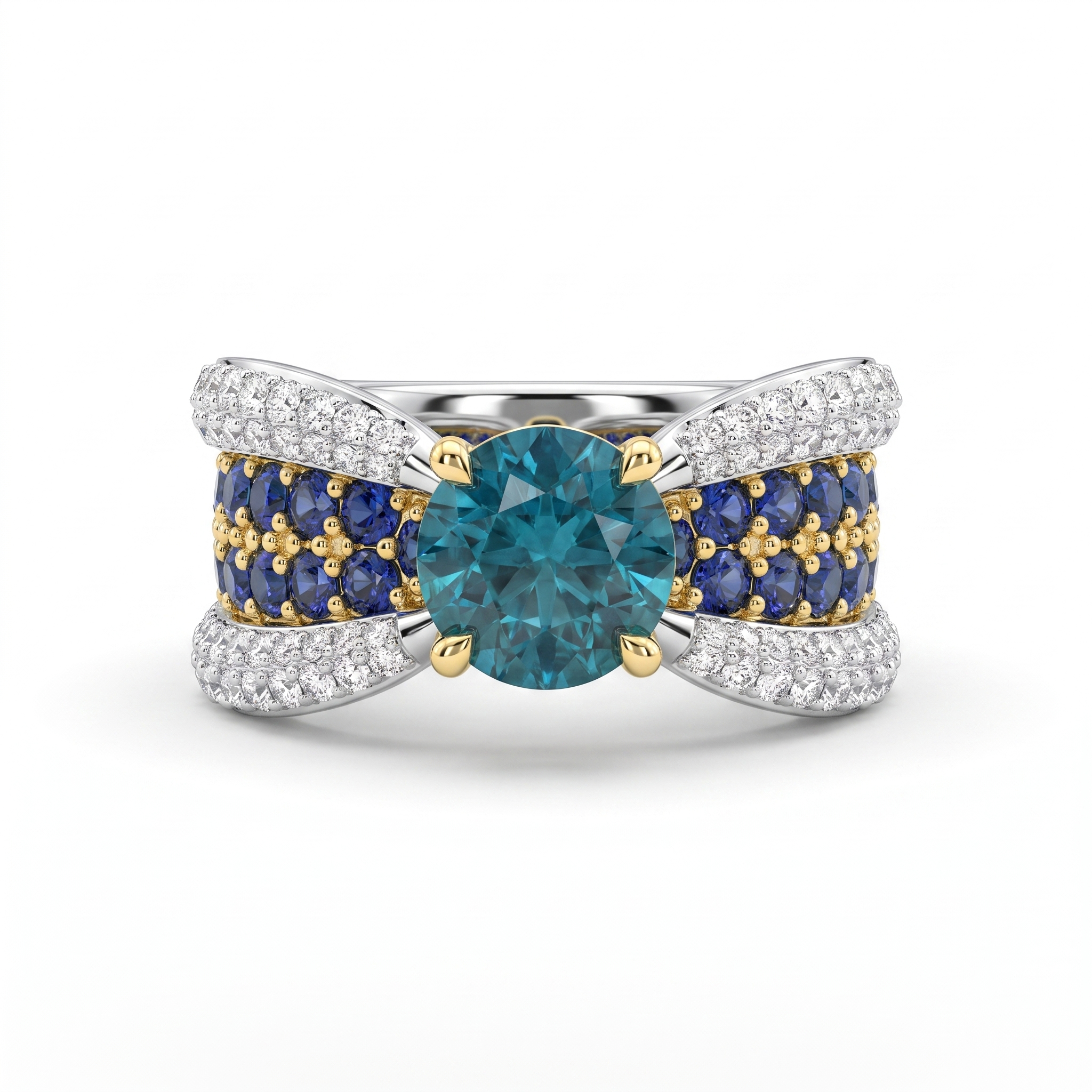 Natural Blue Diamond, Blue Sapphire & Diamond Ring in 18K White Gold | 2.17 CT Natural Diamonds Main image