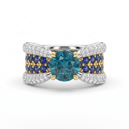 Natural Blue Diamond, Blue Sapphire & Diamond Ring in 18K White Gold | 2.17 CT Natural Diamonds