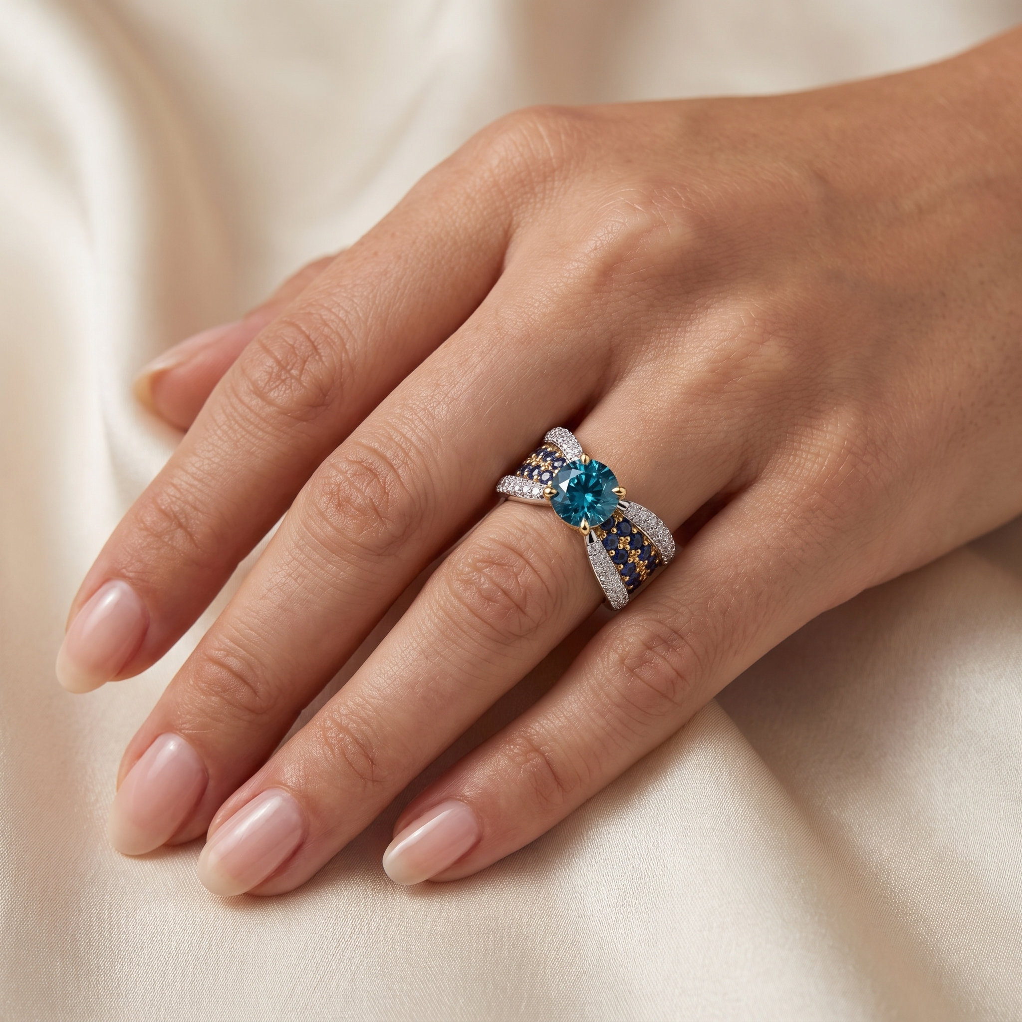 Natural Blue Diamond, Blue Sapphire & Diamond Ring in 18K White Gold | 2.17 CT Natural Diamonds Secondary image