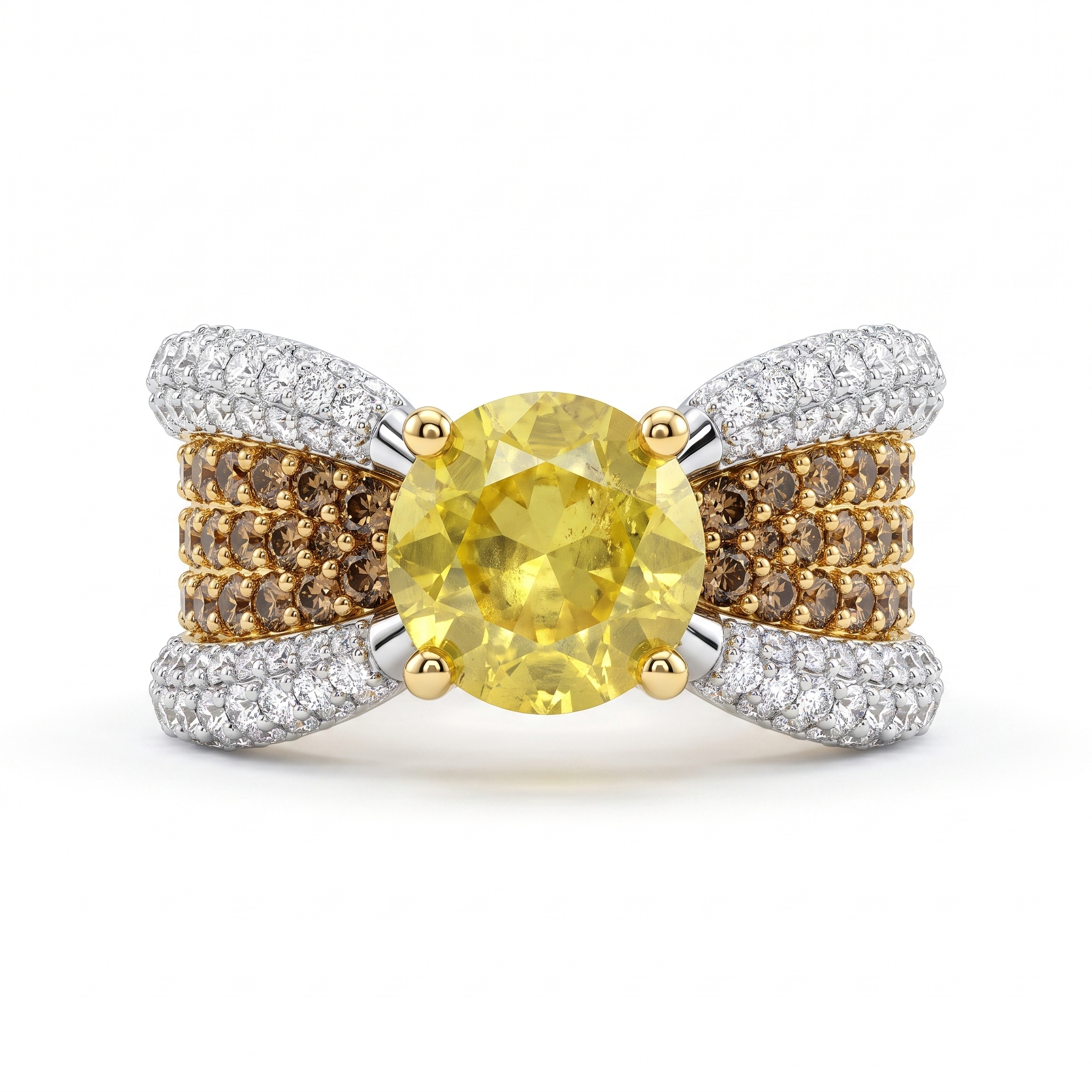 Natural Yellow Sapphire, Brown Diamond & Diamond Ring in 18K White Gold | 2.02 CT Natural Diamonds Main image