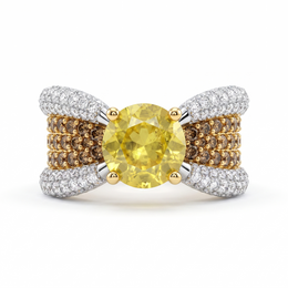 Natural Yellow Sapphire, Brown Diamond & Diamond Ring in 18K White Gold | 2.02 CT Natural Diamonds