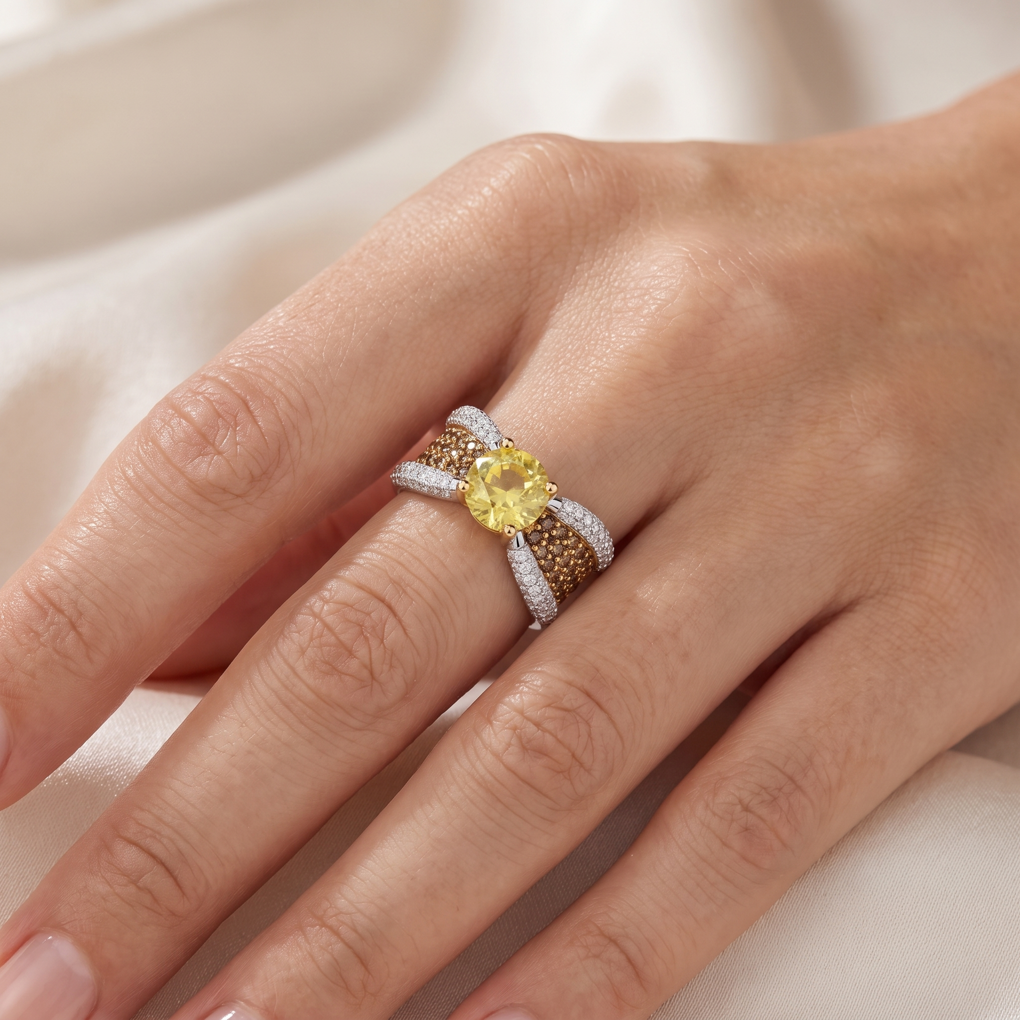 Natural Yellow Sapphire, Brown Diamond & Diamond Ring in 18K White Gold | 2.02 CT Natural Diamonds Secondary image