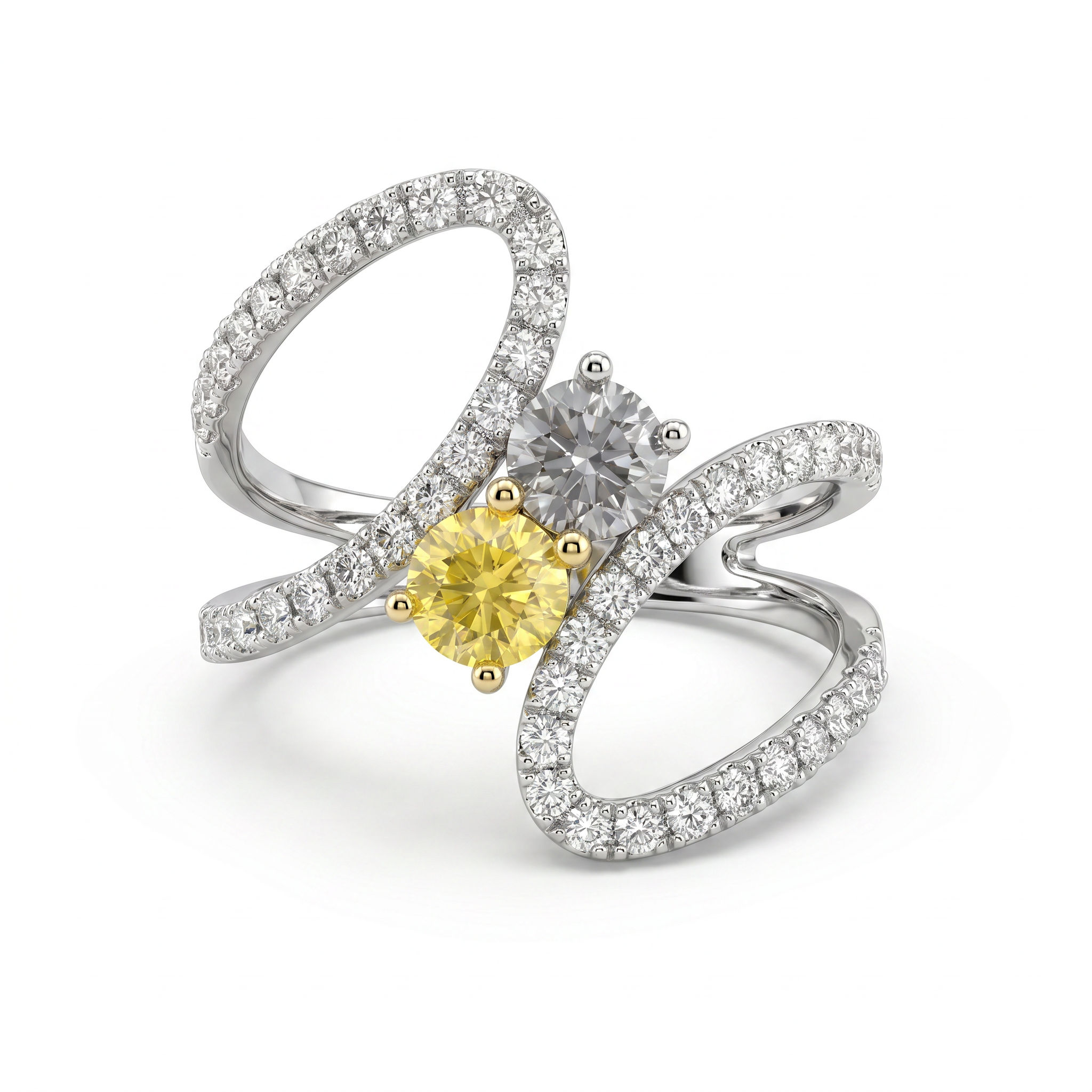 Natural Fancy Yellow Diamond Designer Ring | 0.79 CT Center Diamond | 1.62 CT Natural Diamonds | 18K White Gold | IGI Certified | Saleh Sallom Main image
