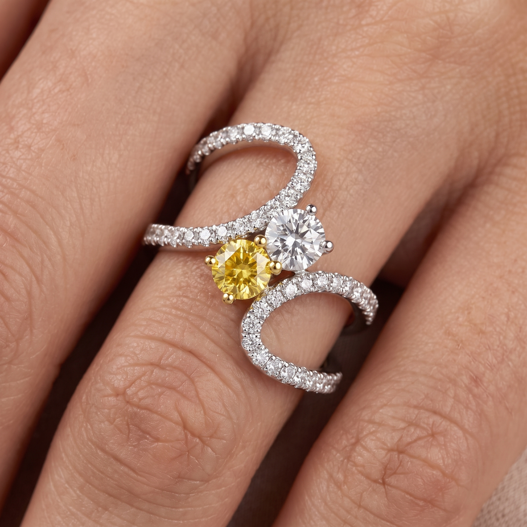 Natural Fancy Yellow Diamond Designer Ring | 0.79 CT Center Diamond | 1.62 CT Natural Diamonds | 18K White Gold | IGI Certified | Saleh Sallom Secondary image