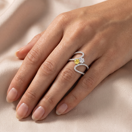 Natural Yellow Diamond & Diamond Open Bypass Ring in 18K White Gold | 0.83 CT Natural Diamonds