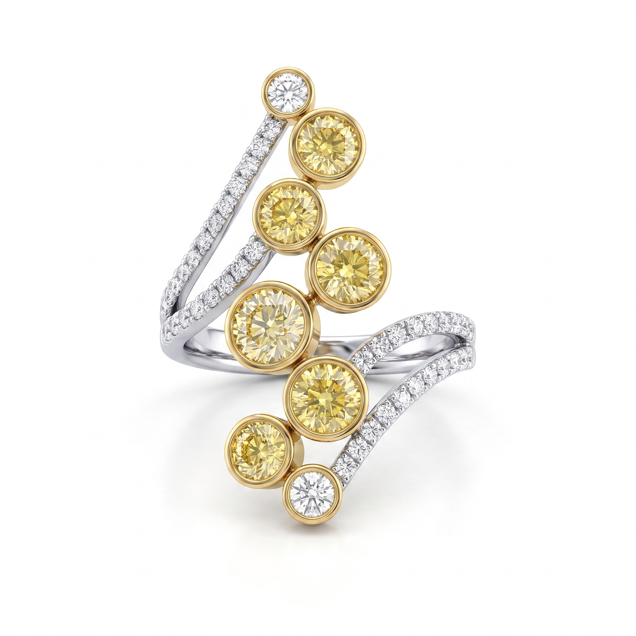 Natural Yellow Diamond & Diamond Open Cluster Ring in 18K White Gold | 1.17 CT Natural Diamonds Main image