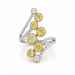 Natural Yellow Diamond & Diamond Open Cluster Ring in 18K White Gold | 1.17 CT Natural Diamonds