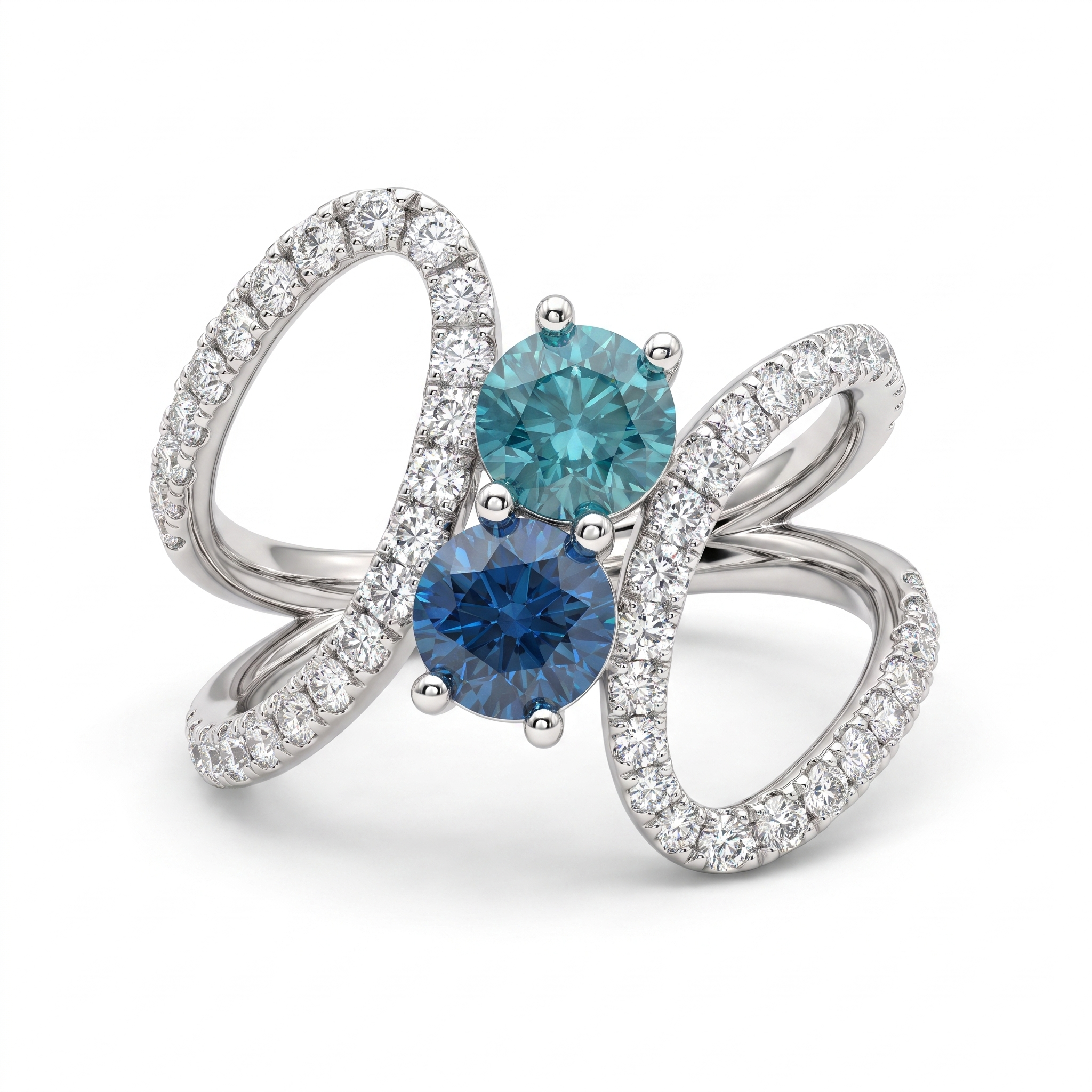Natural Blue Diamond Designer Ring | 1.02 CT Center Diamond | 1.82 CT Natural Diamonds | 18K White Gold | IGI Certified | Saleh Sallom Main image