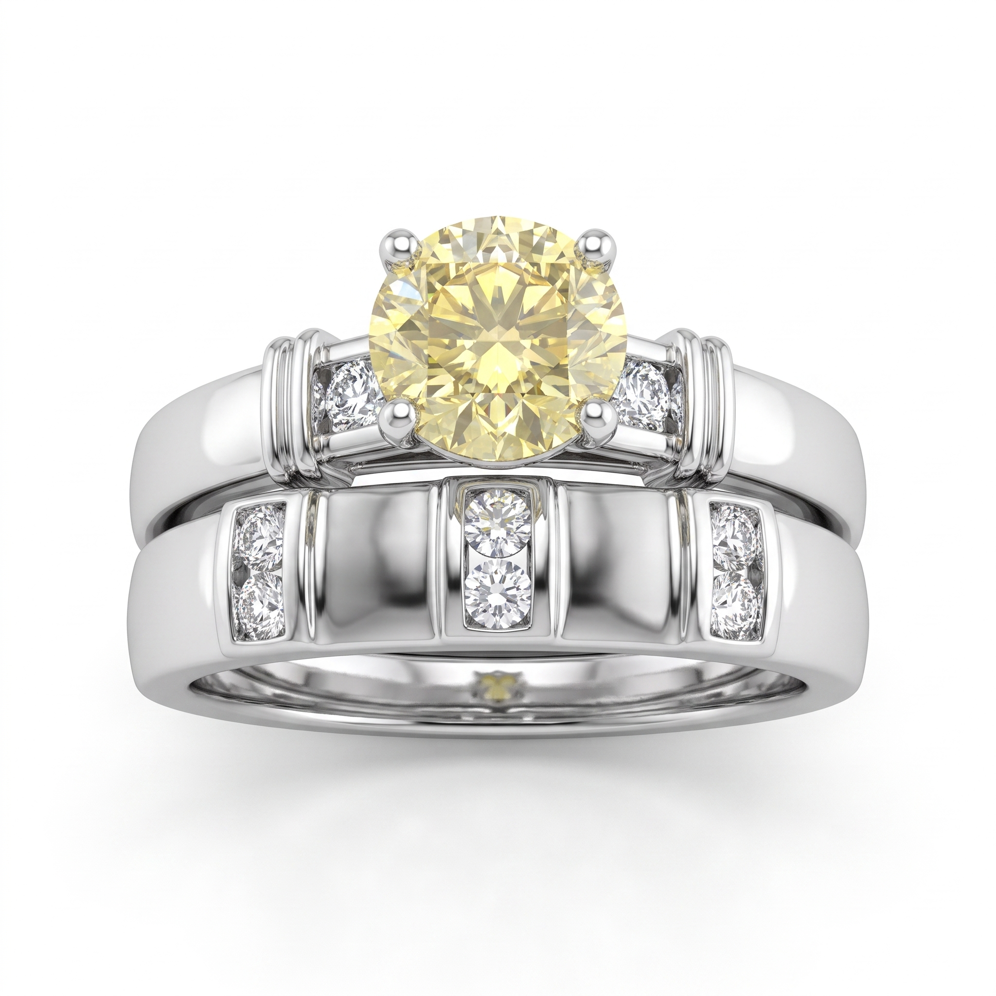 Natural Fancy Yellow Diamond Bridal Ring Set | 1.00 CT Certified Center Diamond | 1.07 CT Natural Diamonds | 18K White Gold | IGL Certified | Saleh Sallom Main image