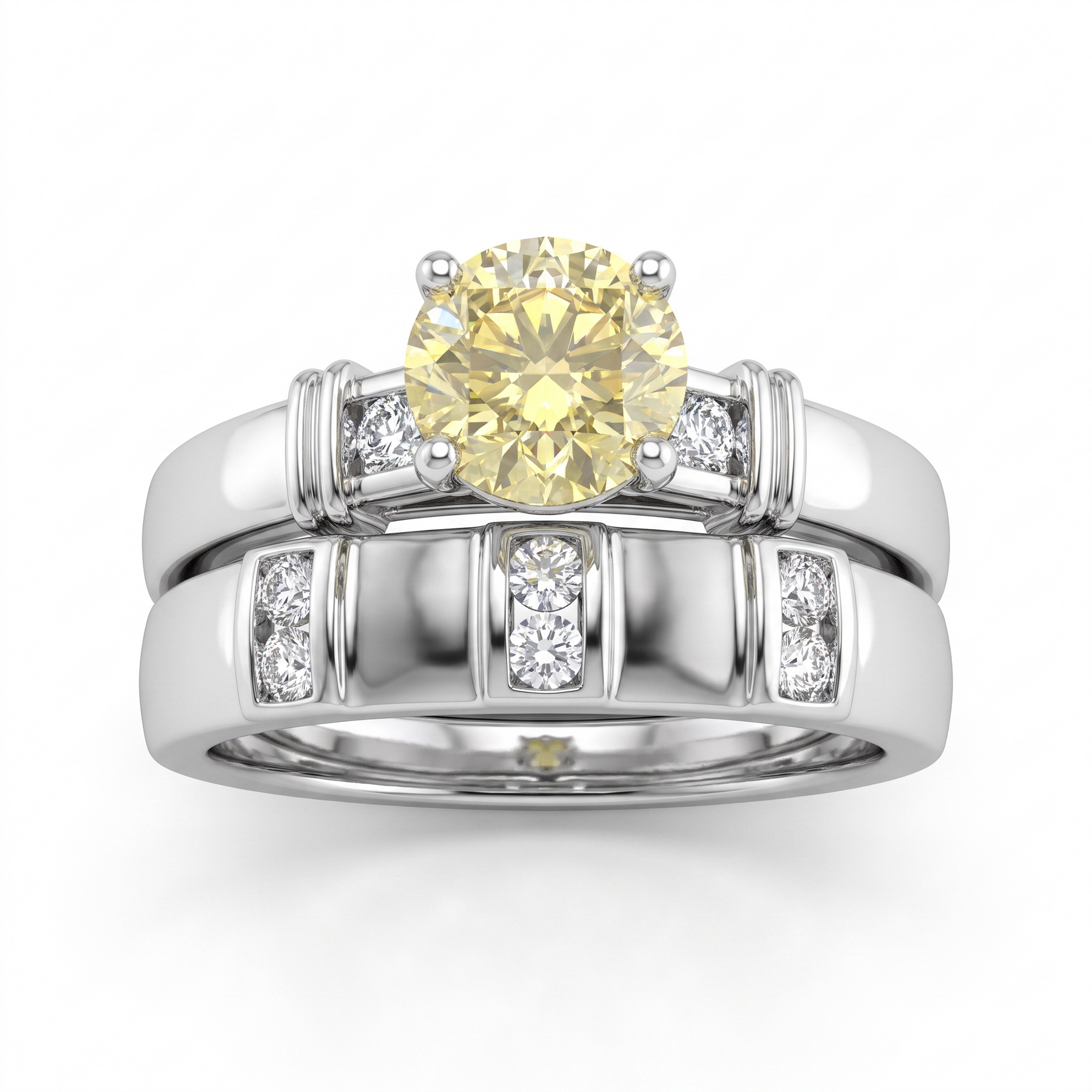 Natural Yellow Diamond Bridal Ring Set | 1.00 CT Natural Diamonds | 18K White Gold