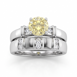Natural Yellow Diamond Bridal Ring Set | 1.00 CT Natural Diamonds | 18K White Gold