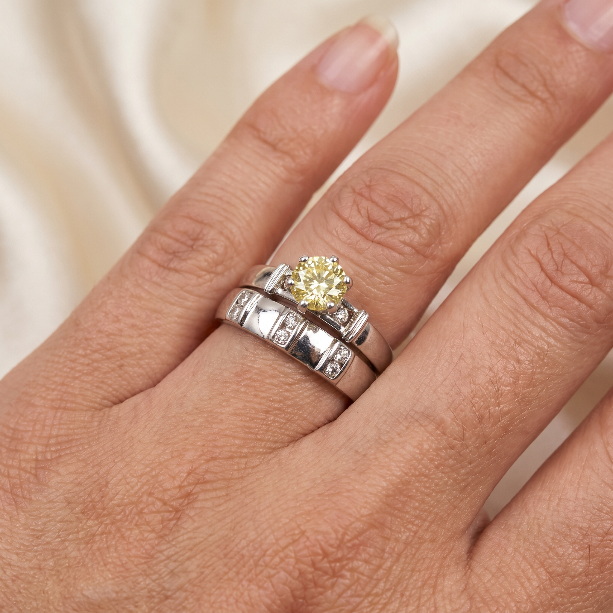 Natural Fancy Yellow Diamond Bridal Ring Set | 1.00 CT Certified Center Diamond | 1.07 CT Natural Diamonds | 18K White Gold | IGL Certified | Saleh Sallom Secondary image