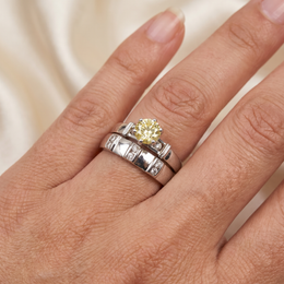 Natural Yellow Diamond Bridal Ring Set | 1.00 CT Natural Diamonds | 18K White Gold