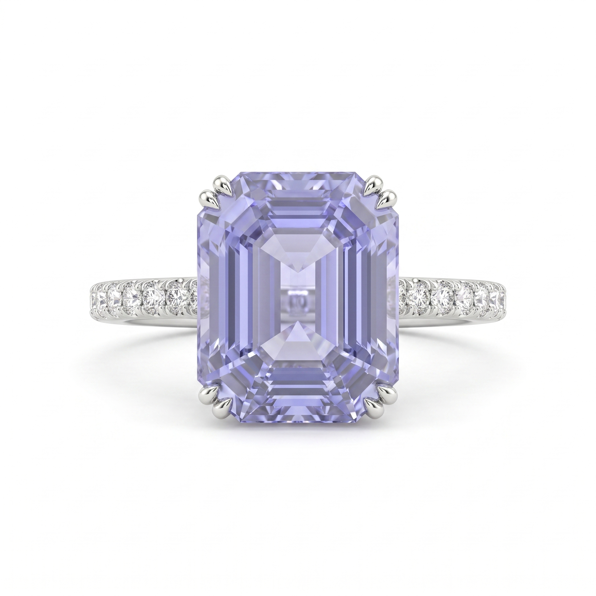 Lab Grown Lavender Diamond Ring | 5.42 CT Emerald Cut Lab Diamond | 18K White Gold Main image