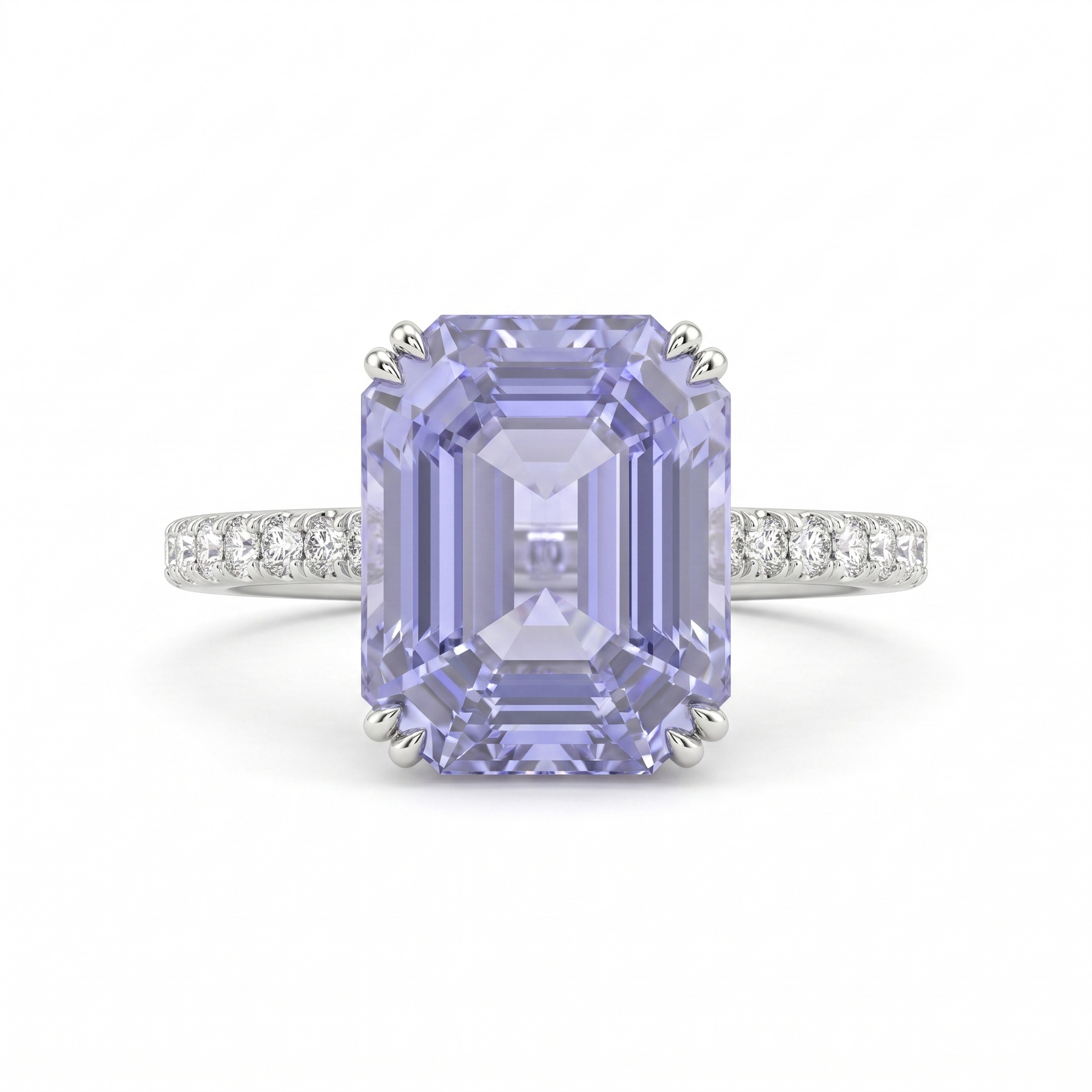 Lab Grown Lavender Diamond Ring | 5.42 CT Emerald Cut Lab Diamond | 18K White Gold