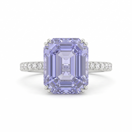 Lab Grown Lavender Diamond Ring | 5.42 CT Emerald Cut Lab Diamond | 18K White Gold