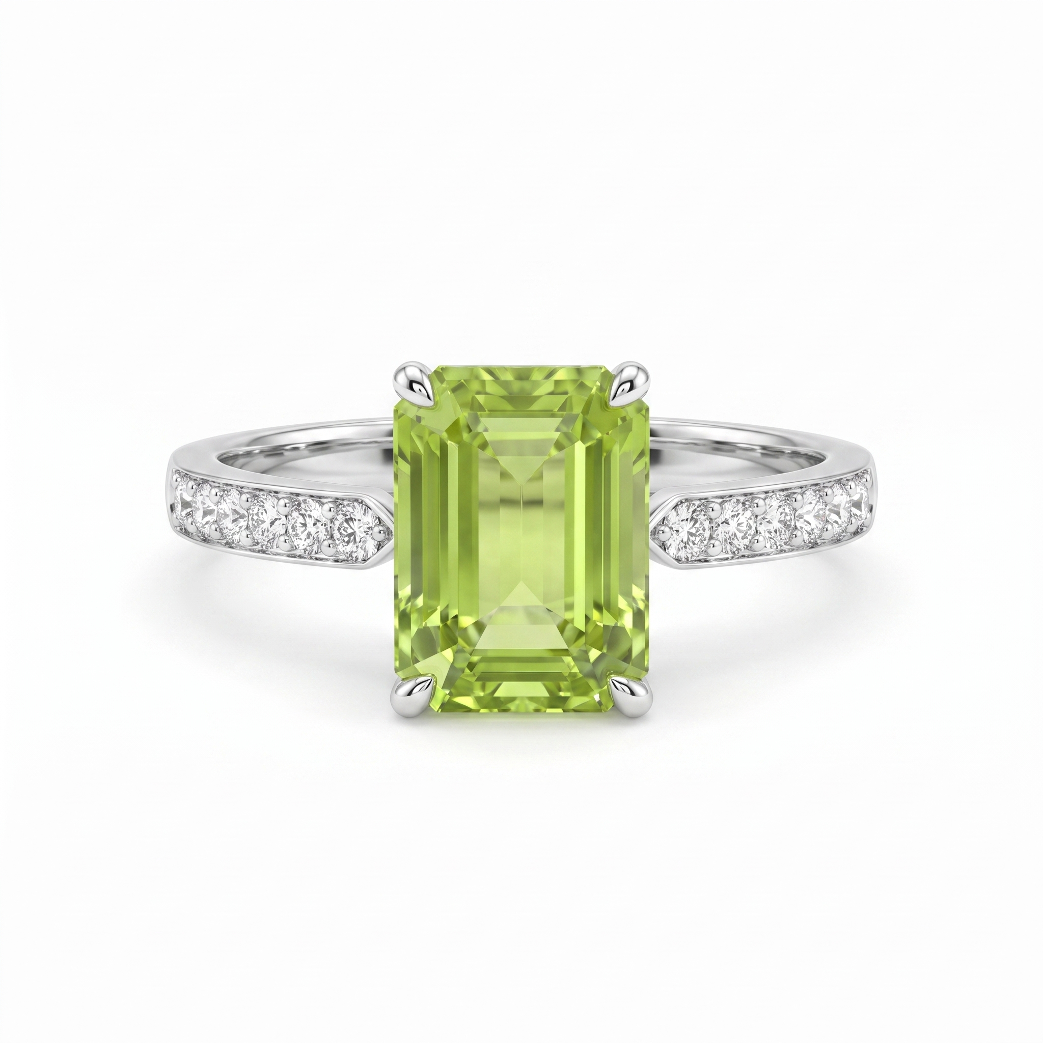 Lab Grown Green Diamond Ring | 2.64 CT Emerald Cut Lab Diamond | 18K White Gold Main image
