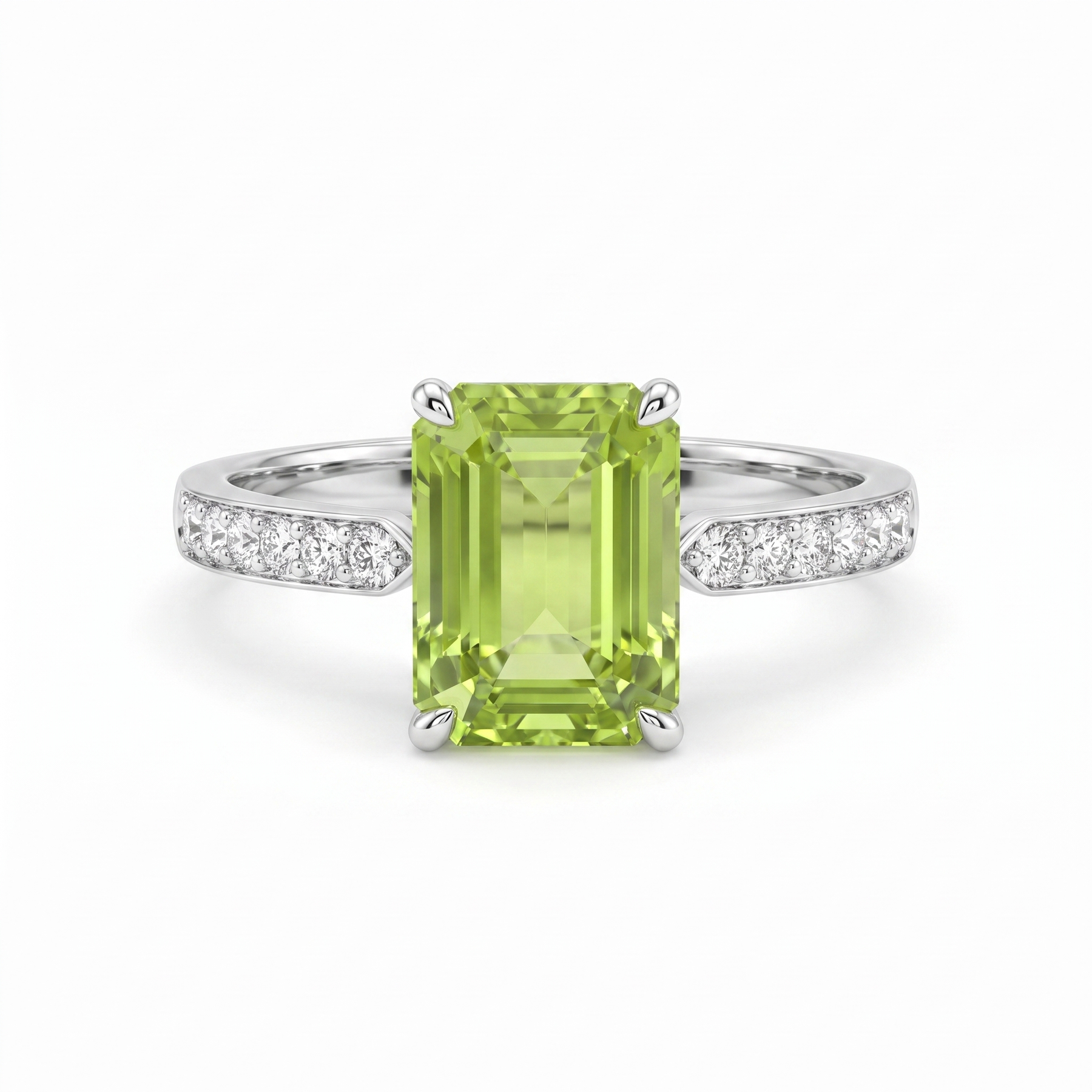 Lab Grown Green Diamond Ring | 2.64 CT Emerald Cut Lab Diamond | 18K White Gold