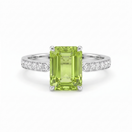 Lab Grown Green Diamond Ring | 2.64 CT Emerald Cut Lab Diamond | 18K White Gold