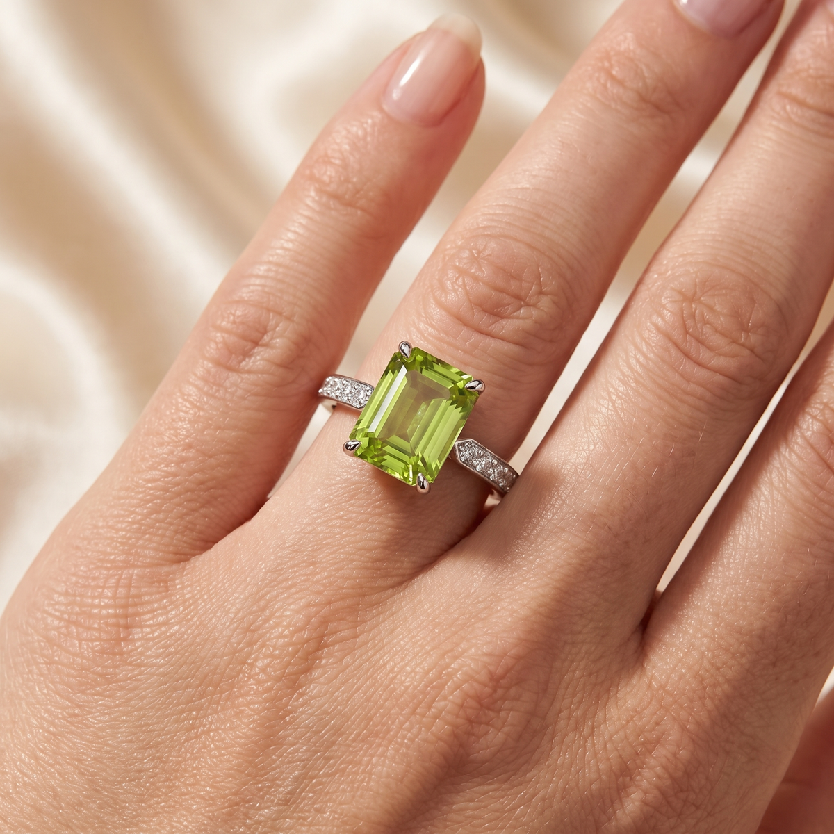Lab Grown Green Diamond Ring | 2.64 CT Emerald Cut Lab Diamond | 18K White Gold