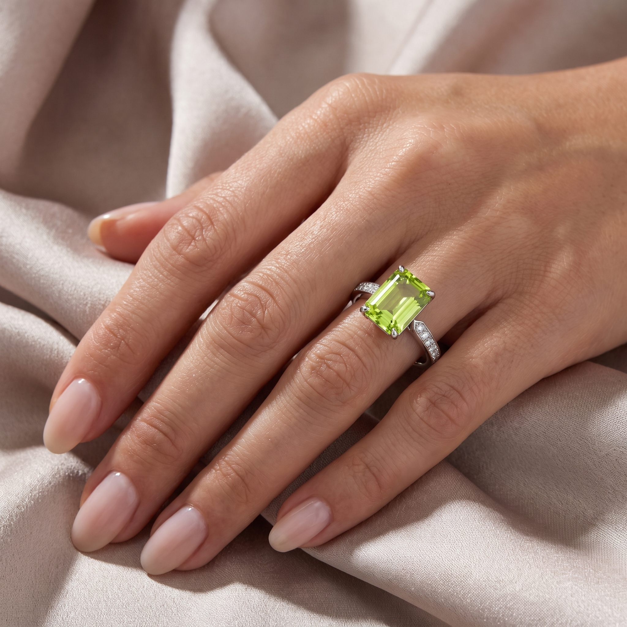 Lab Grown Green Diamond Ring | 2.64 CT Emerald Cut Lab Diamond | 18K White Gold Secondary image