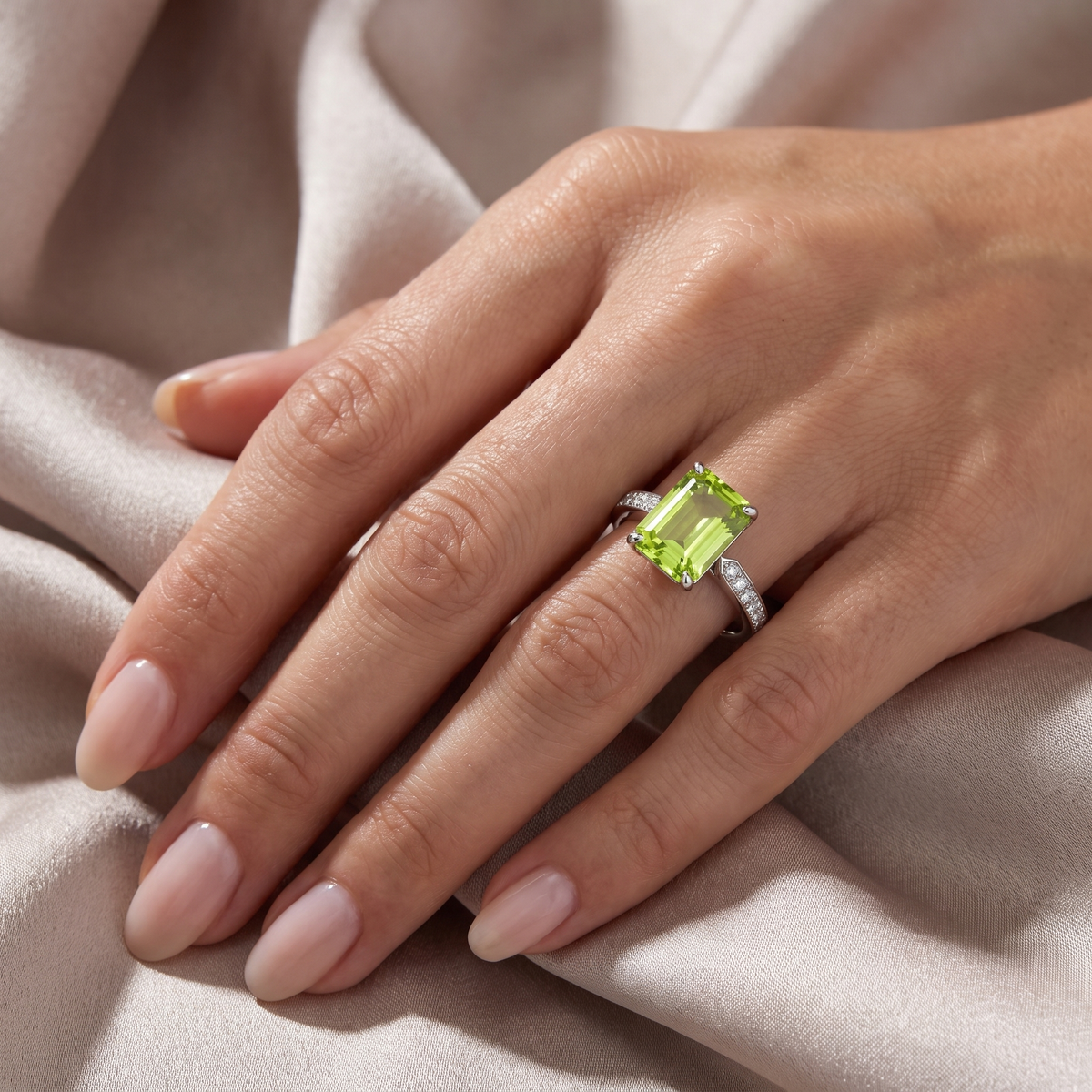 Lab Grown Green Diamond Ring | 2.64 CT Emerald Cut Lab Diamond | 18K White Gold