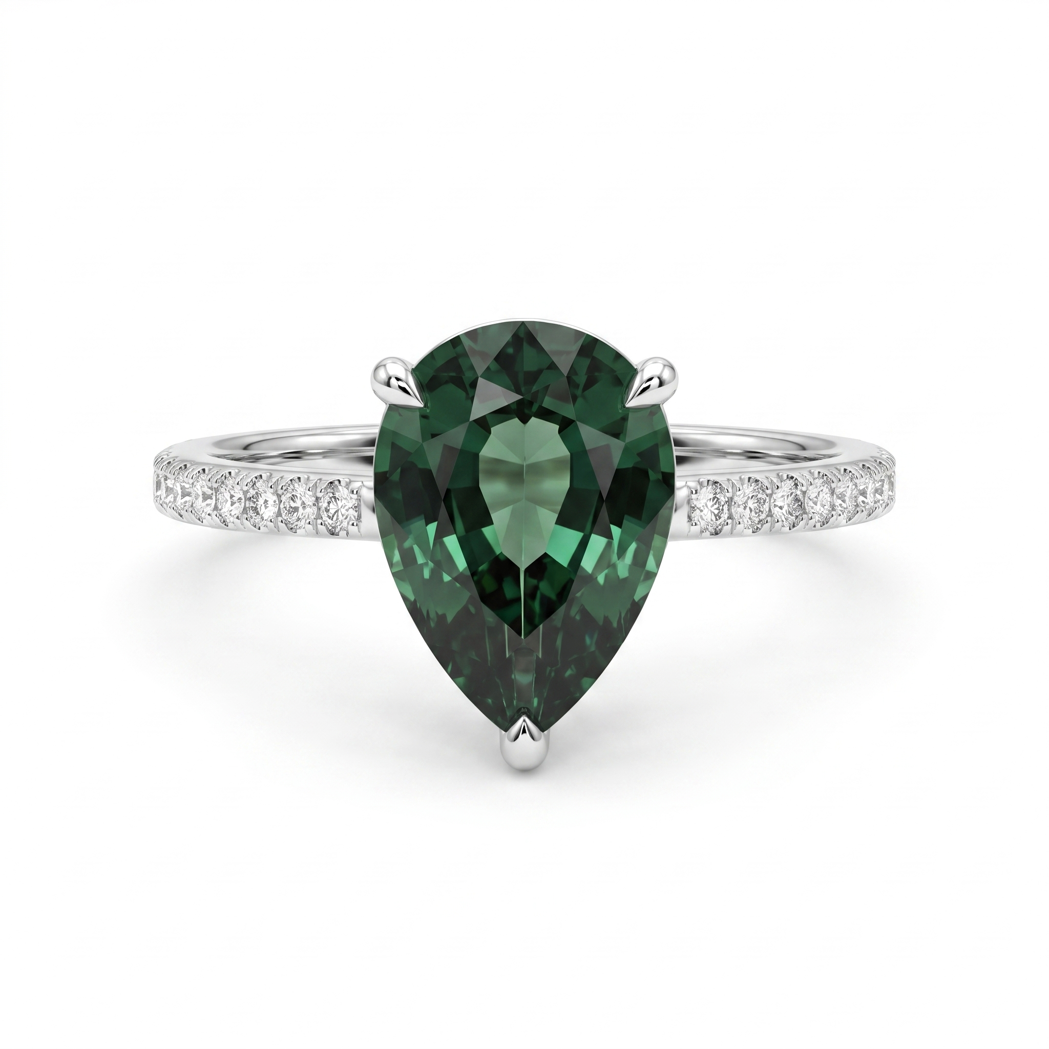 Lab Grown Green Diamond Ring | 0.22 CT Pear Cut Lab Diamond | 18K White Gold Main image